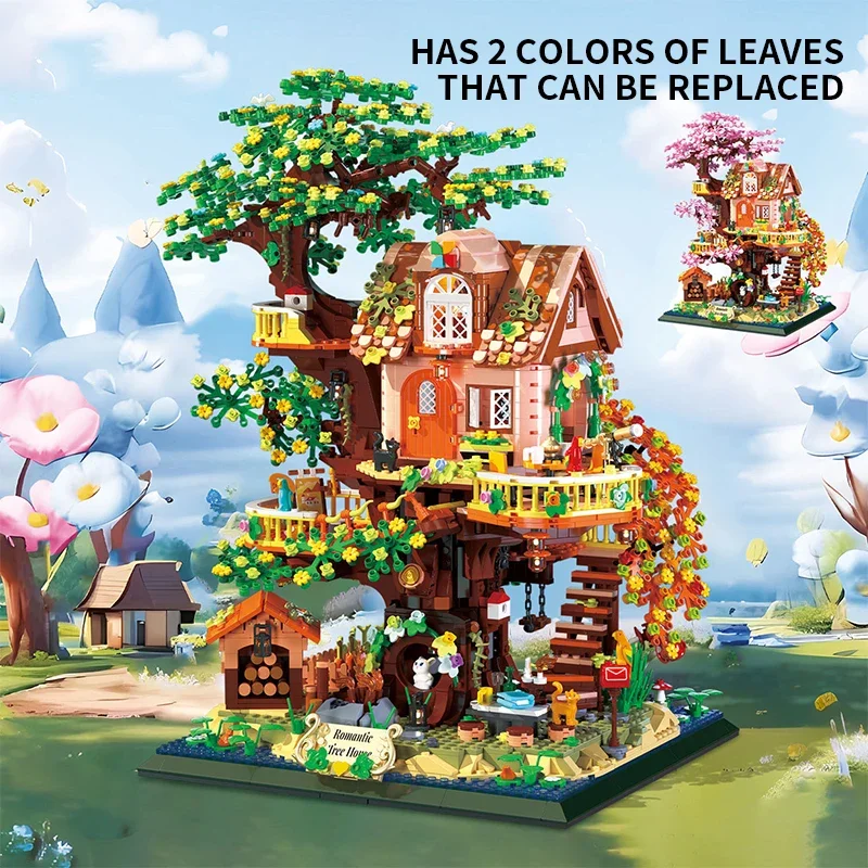 

3196PCS Sakura Tree Building Blocks Set Diy Cherry Blossom Bricks Treehouse Model Desktop Ornament Girls Romantic Gifts Kids Toy
