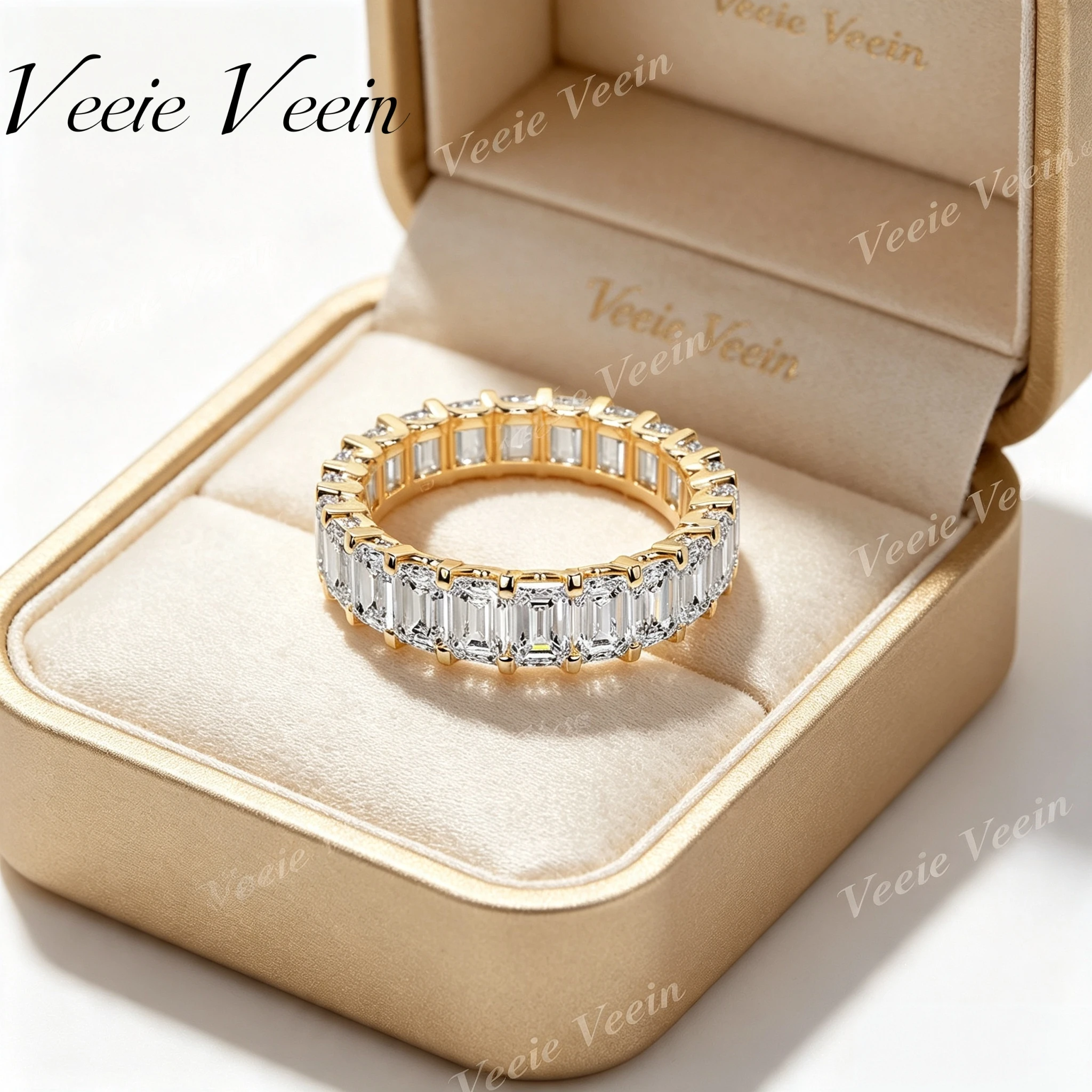 MuShan Jewelry Women Stackable Full Pave Band Ring 10/20/30/50pt Moissanite S925 Sterling Silver Paved Ring Luxury Brand