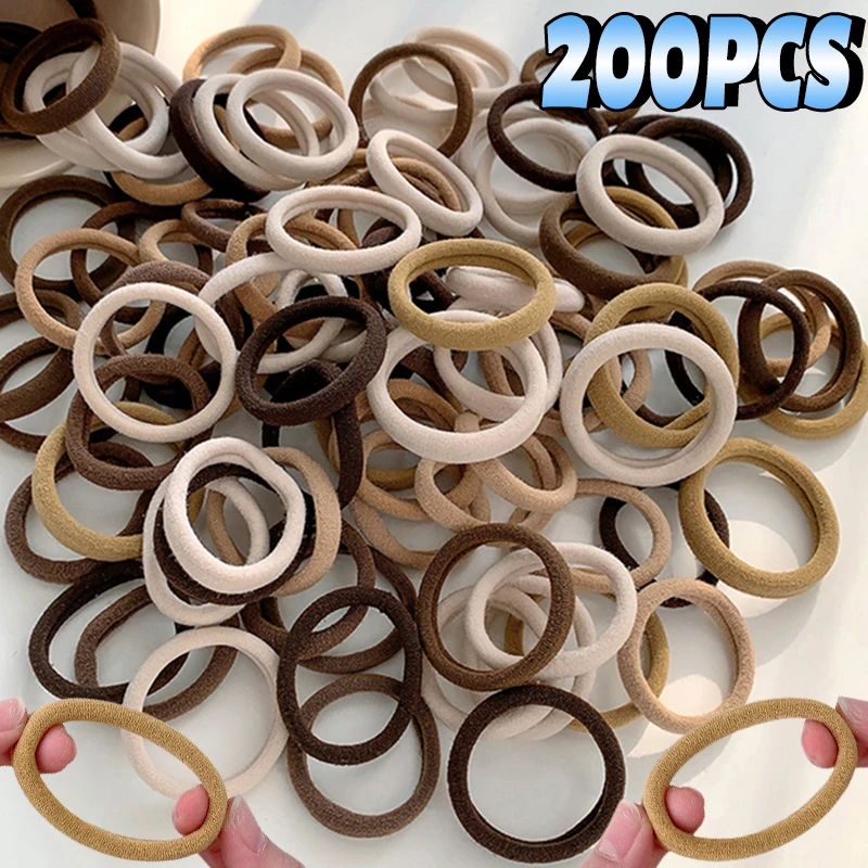 20/200pcs Coffee Women Girl Mixed Colors Hair Bands Basic Hair Ties Elastic Headband Hair Scrunchies Accessories Ponytail Holder