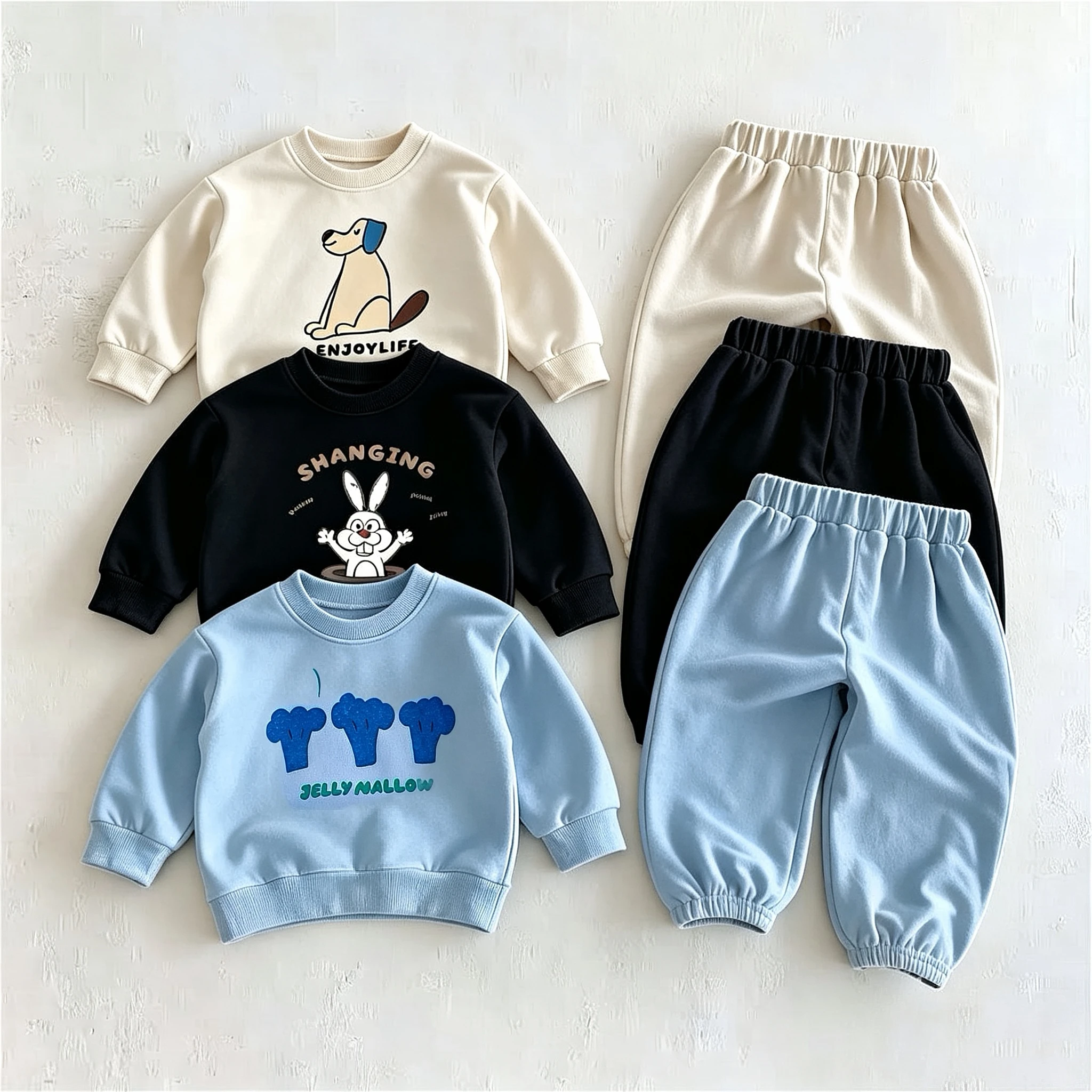 6m-6y Kids Clothing Long Sleeve Set Printed Cartoon Sweatshirt + Trousers Two Piece Suit Autumn Costume Casual Tracksuits Child
