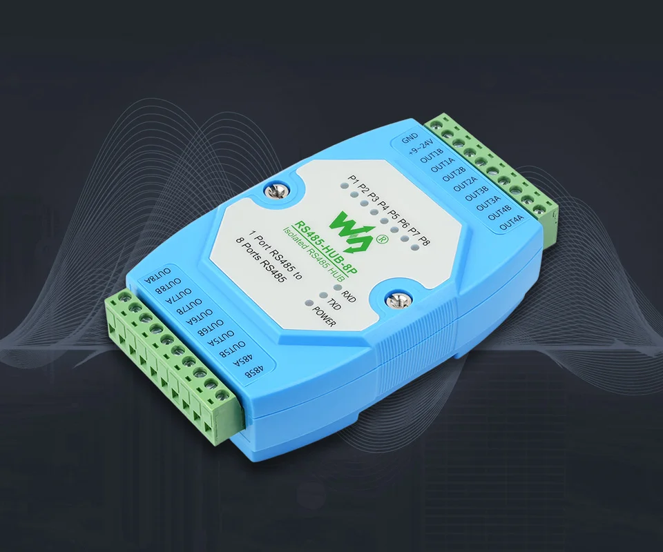 Waveshare Industrial-grade 8-channel serial port module RS485 hub isolated rail-mounted network expansion module