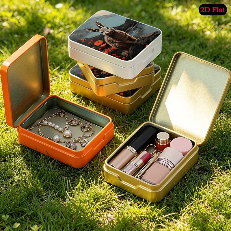 Mountain Rabbit theme Square Travel Pocket Tin Box, UV Printed Flip Top Personalized Tinplate Box, Small Object Storage