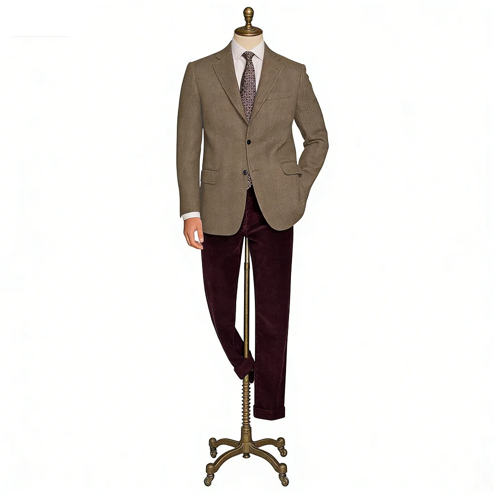 

Men's Tweed Fishbone Blazer Suit Vintage Notched Lapel Formal Wedding Tuxedo Jacket Unique Tailored Men's Ensemble