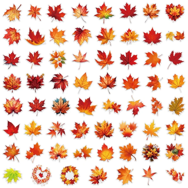 60PCS Cute Red Maple Leaf PET Sticker Aesthetic Hand Accounting Transparent DIY Decoration Scrapbooking Supplies