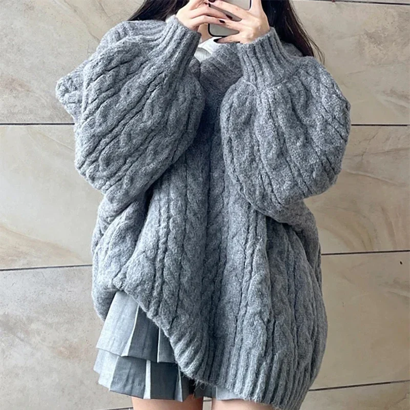 Kobiety w stylu Vintage leniwy wiatr V Neck śliczne swetry z dzianiny jesień dorywczo luźny sweter z długim rękawem koreański Oversize zielone swetry