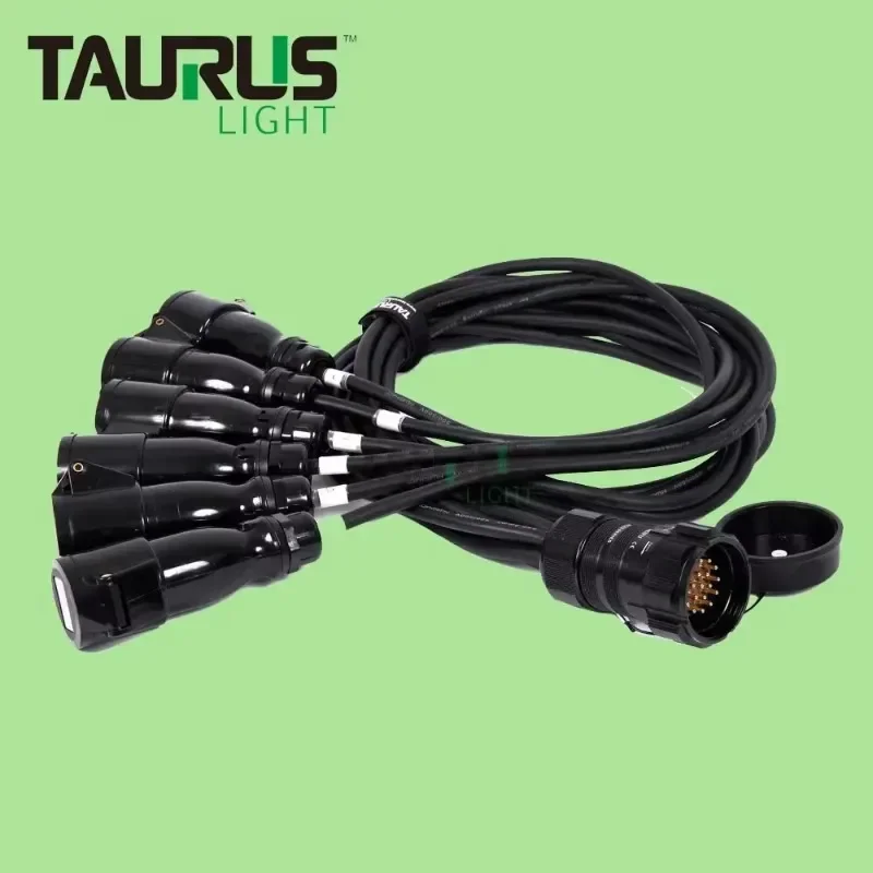 6 Way 19pin Socapex to CEE16A Socket Cable 1.5M 5M 10M Length