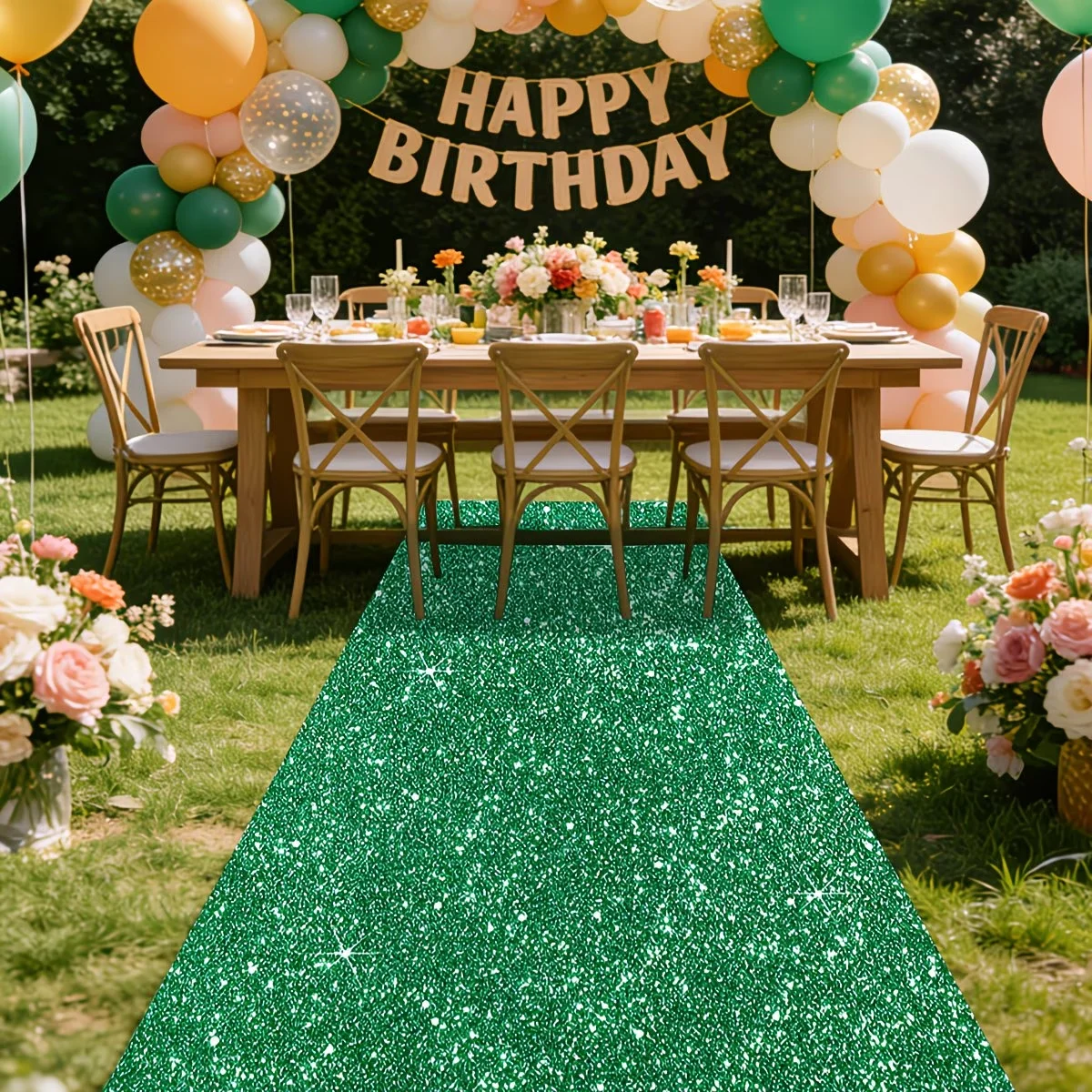 Green sequin carpet, suitable for outdoor or indoor weddings and garden parties, festivals and ceremonies - view 3