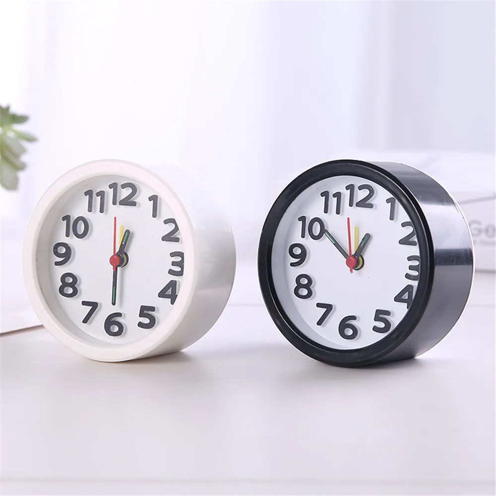 Square Round Small Alarm Clock Snooze Silent Sweeping Wake Up Table Clock Battery Powered Compact Portable Travel Alarm Clock