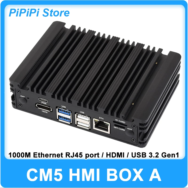 Raspberry Pi CM5 Gigabit Ethernet Port Industrial Computer with RJ45 Aluminum Alloy Radiating Case HMI Box, CM5 NOT Included