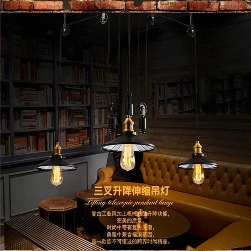Loft Vintage Pendant Lights Iron Pulley Lamp Bar Kitchen Home Decoration E27 Light Fixtures Free Shipping