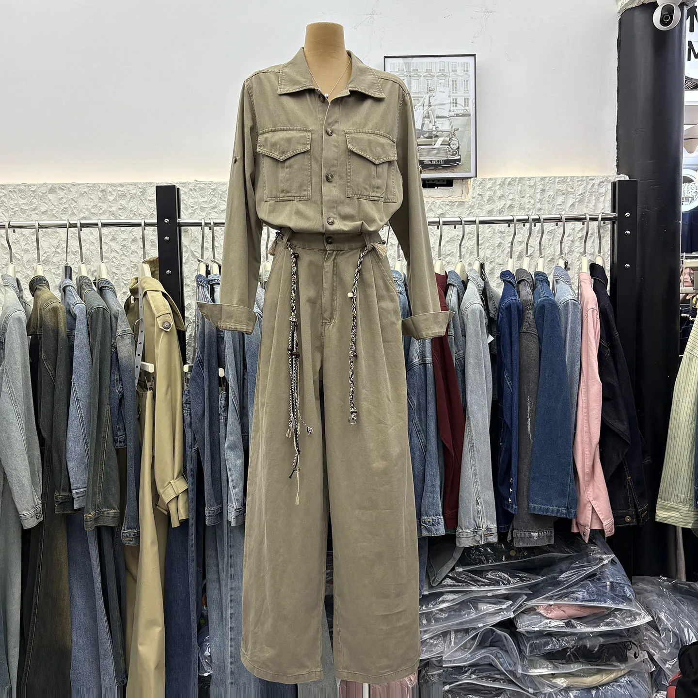 

Faionable Slimming Casual Workwear Jumpsuit Women's High Waist Belted Cotton Pants Long Trousers Commute Sle Jumpsuit
