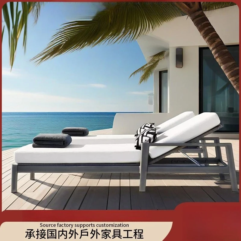 Outdoor Aluminum Garden Bed All Weather Hotel Terrace Villa Courtyard Leisure Lounger Aluminum Beach Chair