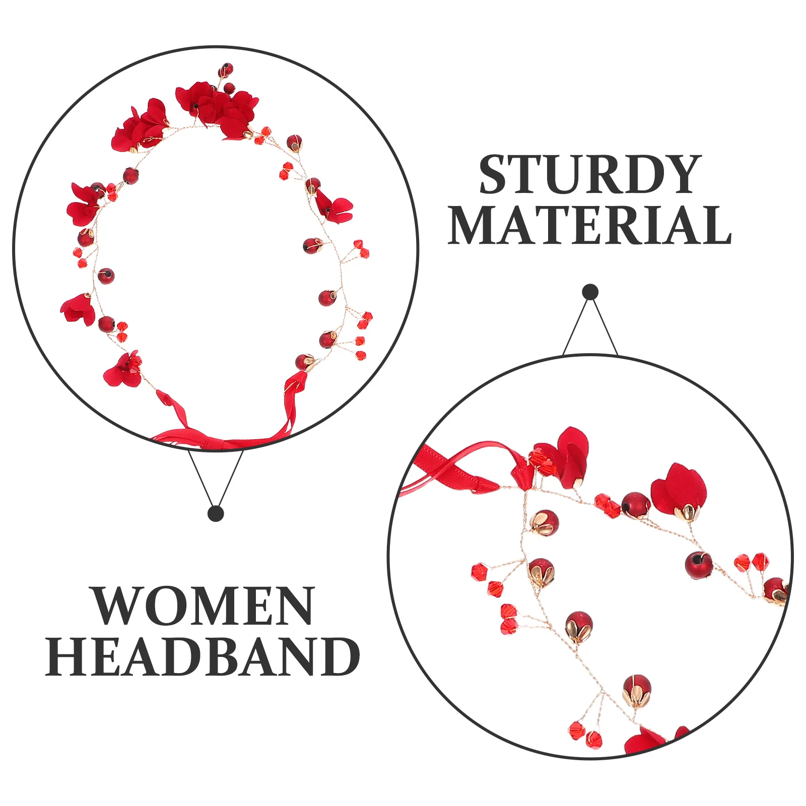 عصابة رأس على شكل زهرة حمراء للنساء رباط شعر الزفاف وغطاء رأس على شكل زهرة للحفلات الراقصة على شكل تاج إكسسوارات الشعر المؤنث