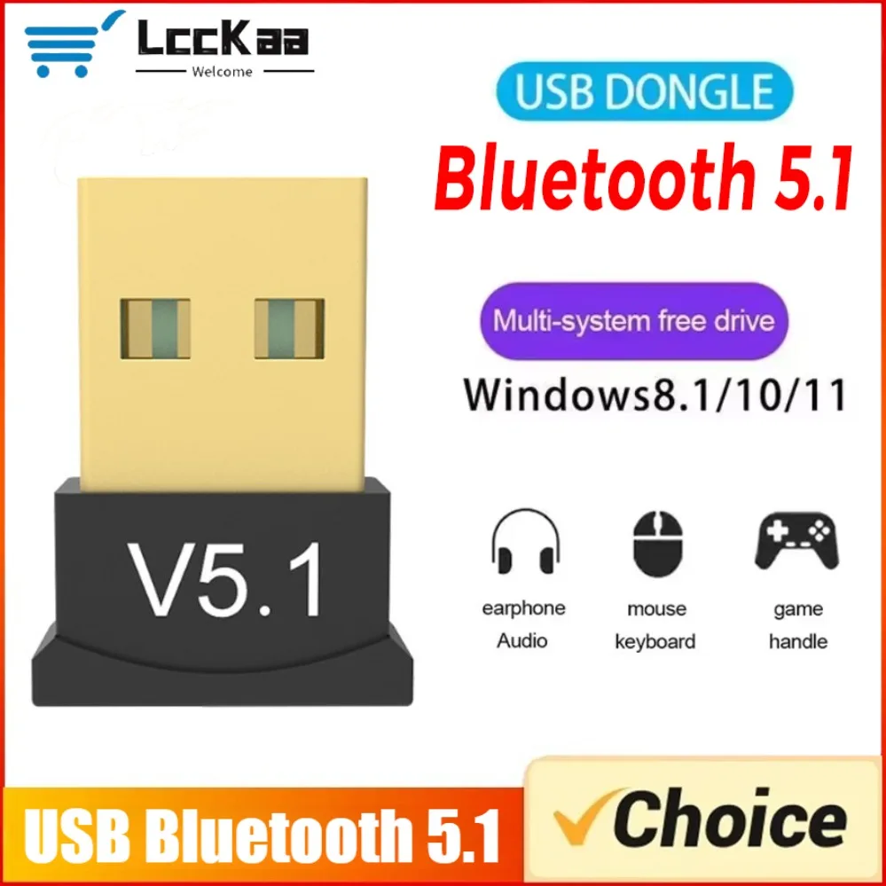 USB Bluetooth 5.1 Dongle Adapter Wireless Audio Transmit Receiver for PC Laptop Mouse Keyboard Tablet Phone Printer Game Speaker