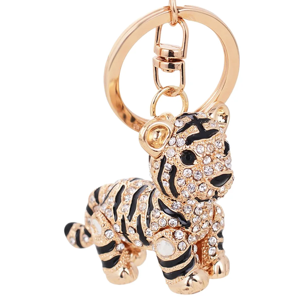 

Rhinestone Inlaid Tiger Keychain Small Lovely Key Ring Women Handbag Pendant Car Key Hanging Ornament Premium Material
