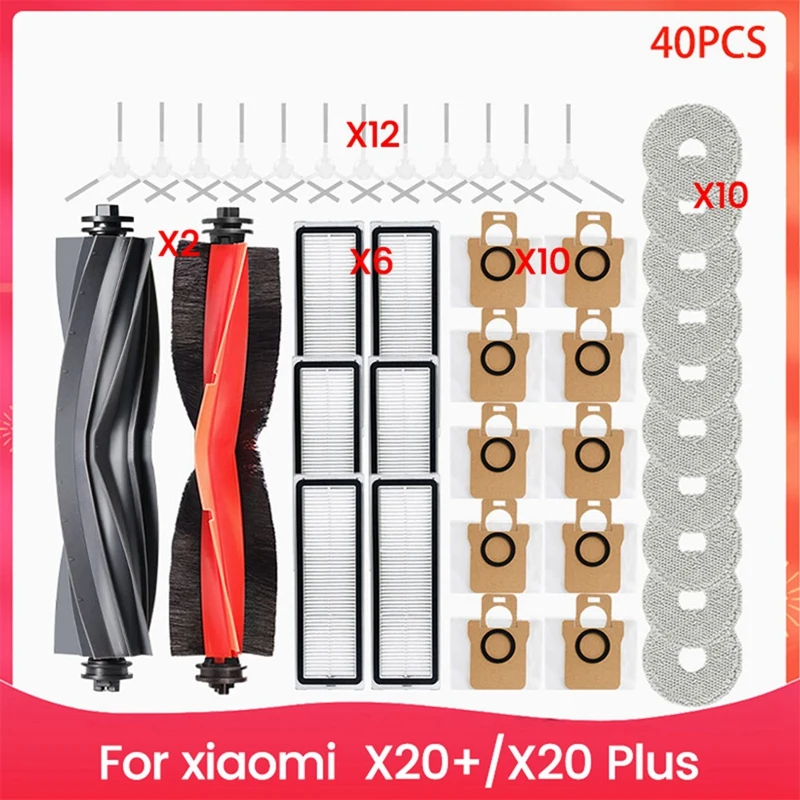 

ABFA-For Xiaomi X20+/X20 Plus Vacuum Cleaner Main Side Brush Hepa Filter Mop Cloth Dust Bag Replacement Parts Accessories