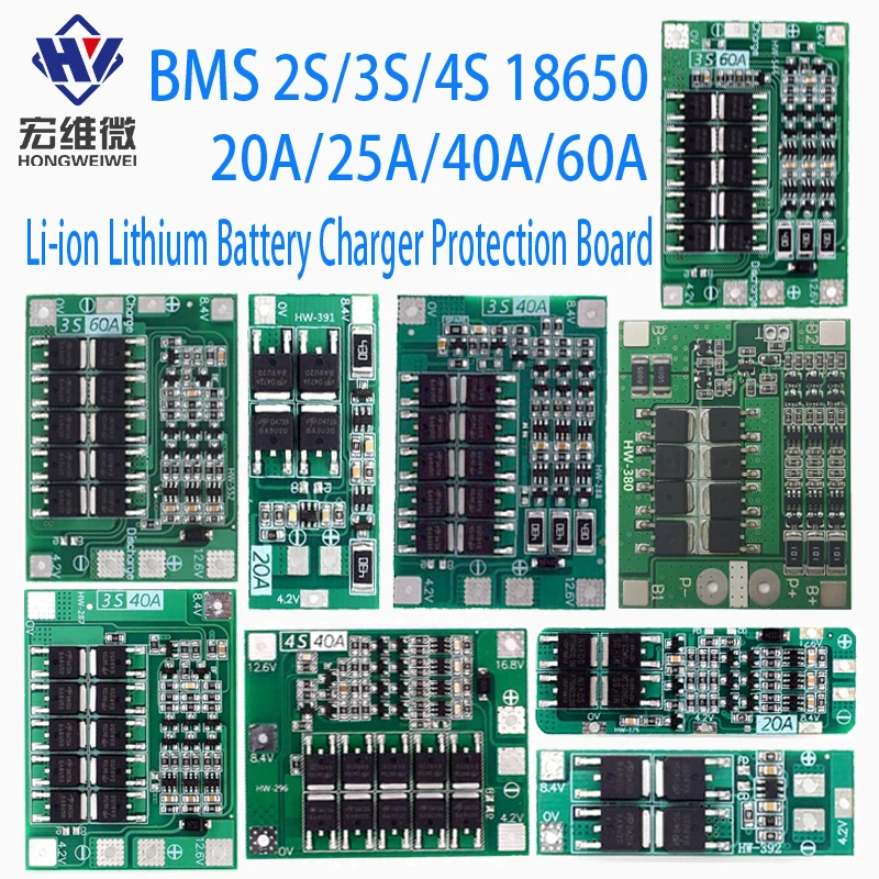 2S 3S 4S Li-ion Lithium Battery 18650 Charger Protection Board BMS 20A 25A 40A 60A Enhance Balance with Balance For Drill Motor