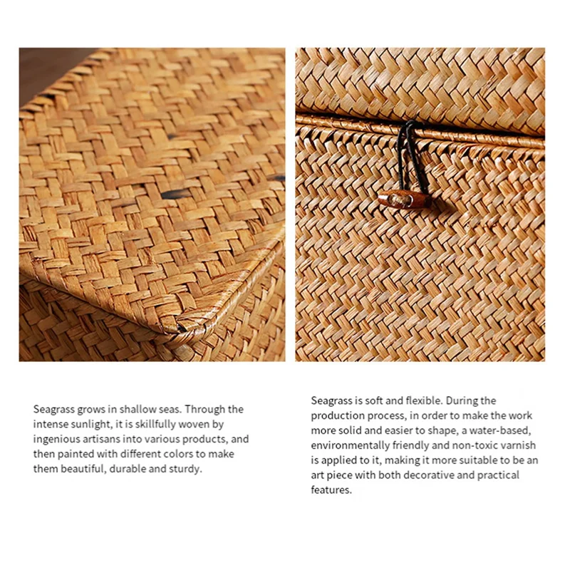 

A88E-Lidded Straw Storage Box For Underwear And Jewelry, Woven Storage Basket Organizer
