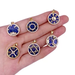 Round Necklace Pendant Lapis Lazuli Compass Star Of David Moon Zircon Copper Gold Plated Charms Jewelry Accessories