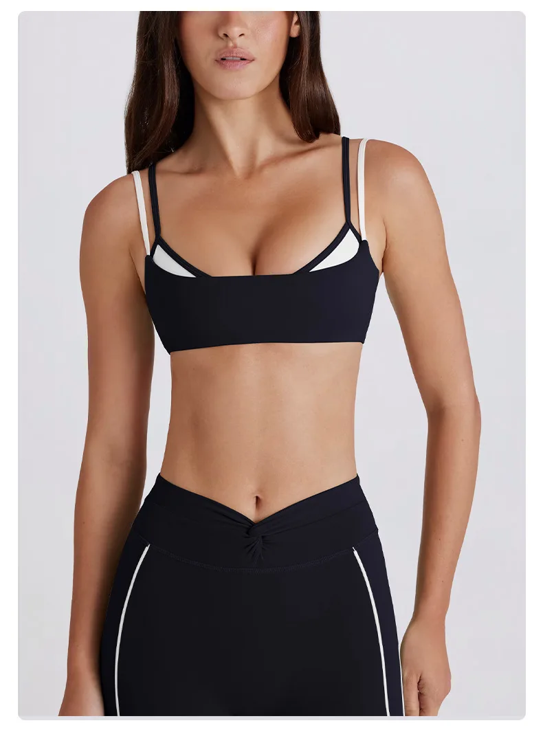 طقم تمرين مكون من قطعتين من HANRAN 2025 شورت جري مخطط أبيض معقود حمالة صدر