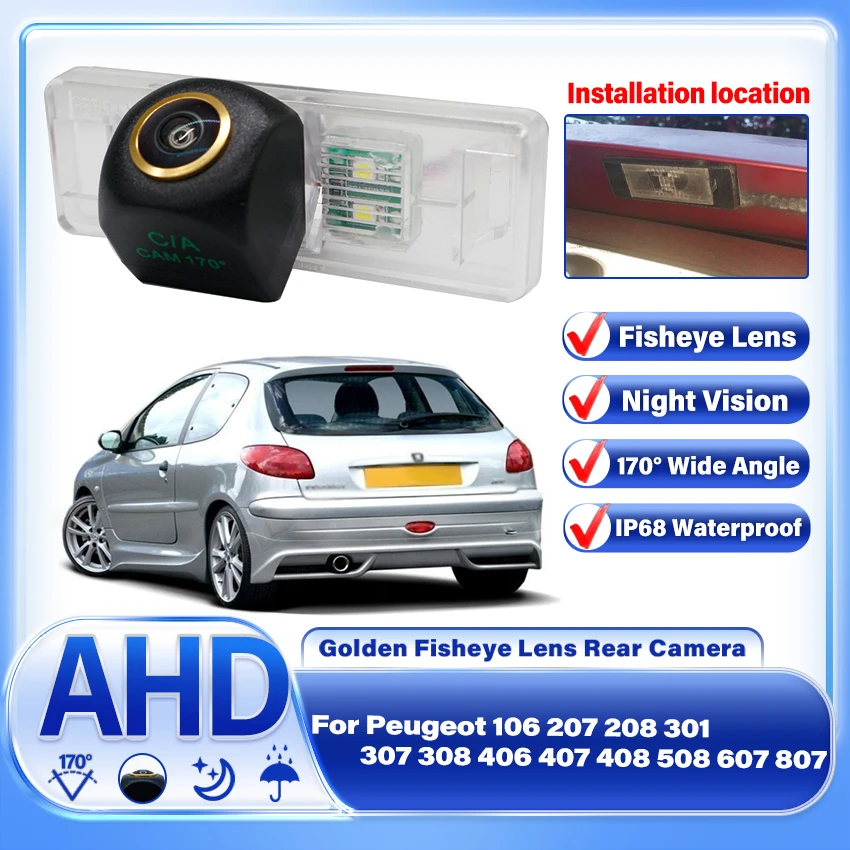 

Car Rear View Reverse Camera Backup Parking Camera Night Vision AHD For Peugeot 106 207 208 301 307 308 406 407 408 508 607 807