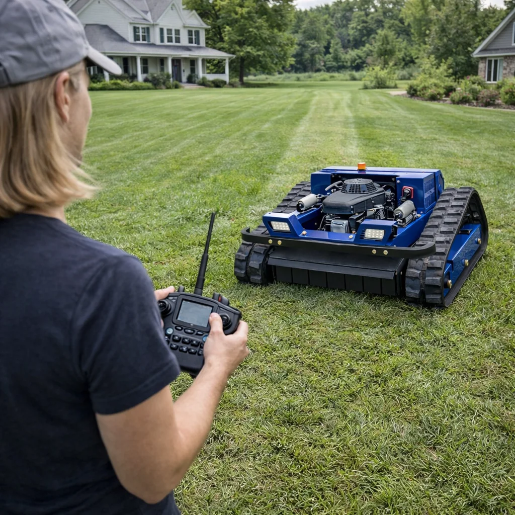 

Мини-газонокосилка с индивидуальным двигателем и мотором — популярная модель с дистанционным управлением, ширина скашивания 550 мм