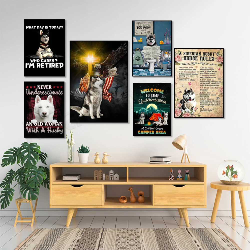 siberian husky i retired poster, husky house rules poster, husky coziest poster, husky art print, dog love gift