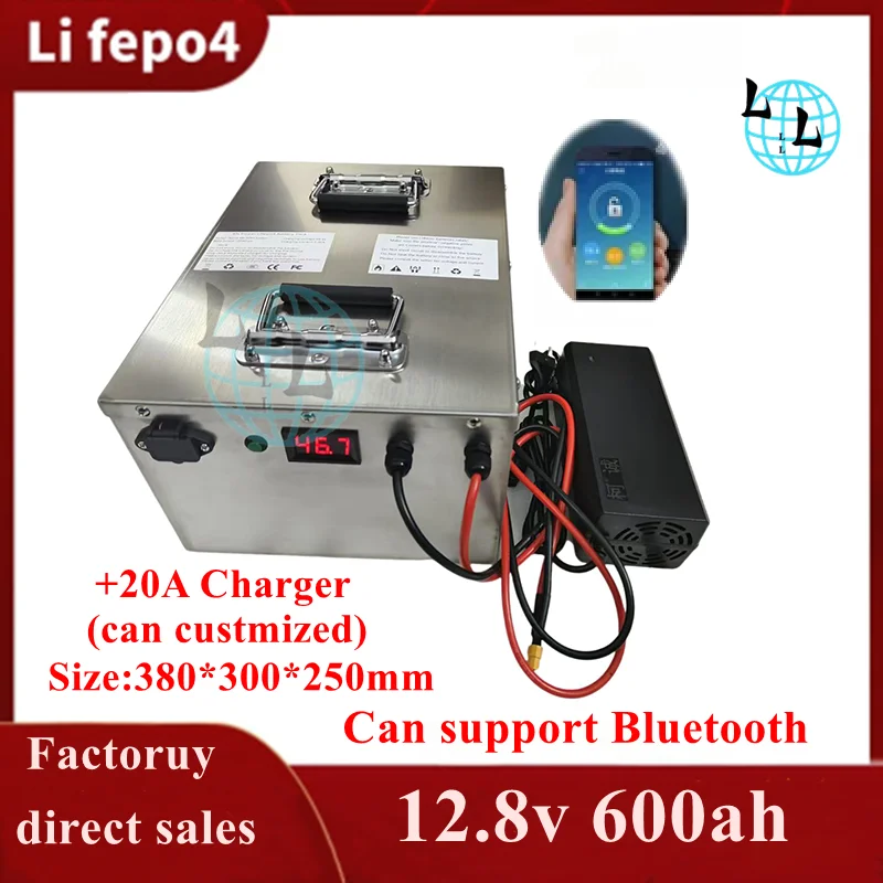 Batterie de secours au lithium Lifepo4, chargeur 20A, stockage solaire, 12.8 W, 2400 V, 600Ah, 12V, 150A, Bluetooth