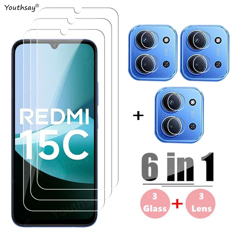 6in1 Full Gule Glass для Xiaomi Redmi 15C закаленное стекло Redmi 15C Защитная пленка для экрана телефона и камеры Redmi 15C