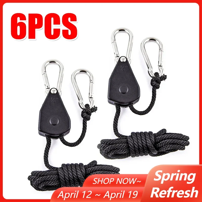 

6 шт., сверхмощный регулируемый зажим для веревки, вешалка для йо-йо, крючок для лампы для выращивания растений, подвесной ремешок для палатки, подъемный шкив, крючок