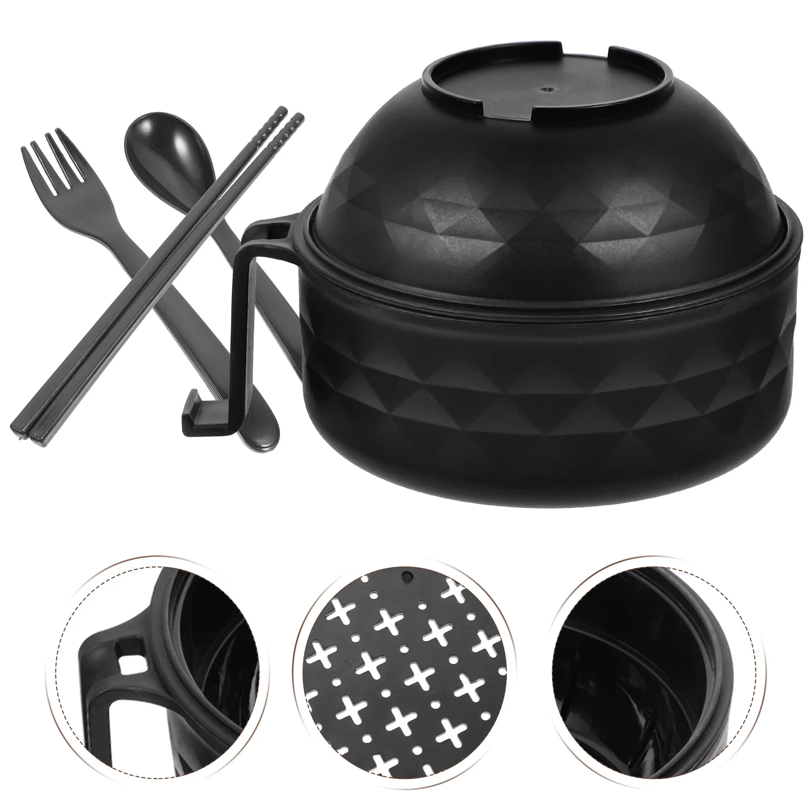 

1Set Wheat Straw Tableware Set Noodle Bowl Leak Proof Soup Rice Bowl with Cover and Chopsticks for Home Kitchen Use