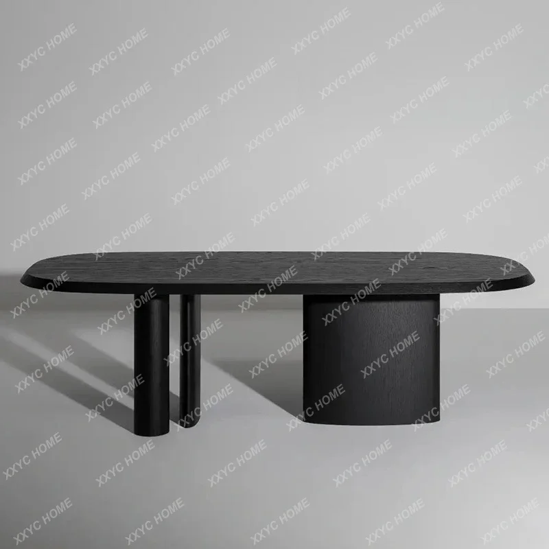 A  Medieval  creative art dining table oval wabi style retro black solid wood home dining table
