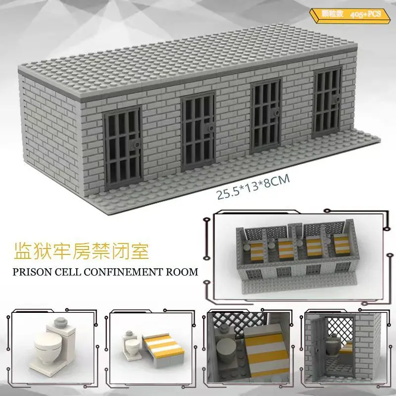 

Military Prison Building Blocks Figures Police Prisoner Accessories Cell Confinement Room Scene Model Moc Bricks Children Toys
