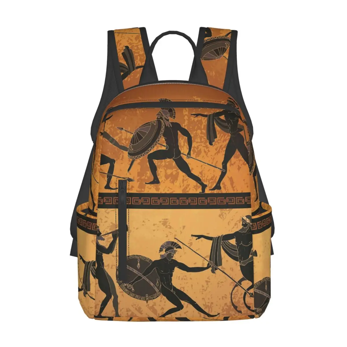 古代ギリシャの黒い陶器の模様が描かれた古代ギリシャ神話バックパックデイパックボーイズブックバッグスクールバッグショルダーバッグ