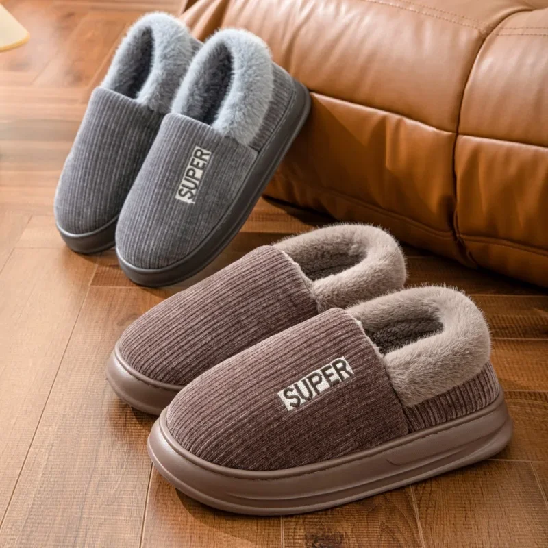 

Big Size 50 51 New Winter Men Slippers Warm Home Cotton Shoes Indoor Thick Soled Non-slip Plush Slipper Bedroom Furry Slides