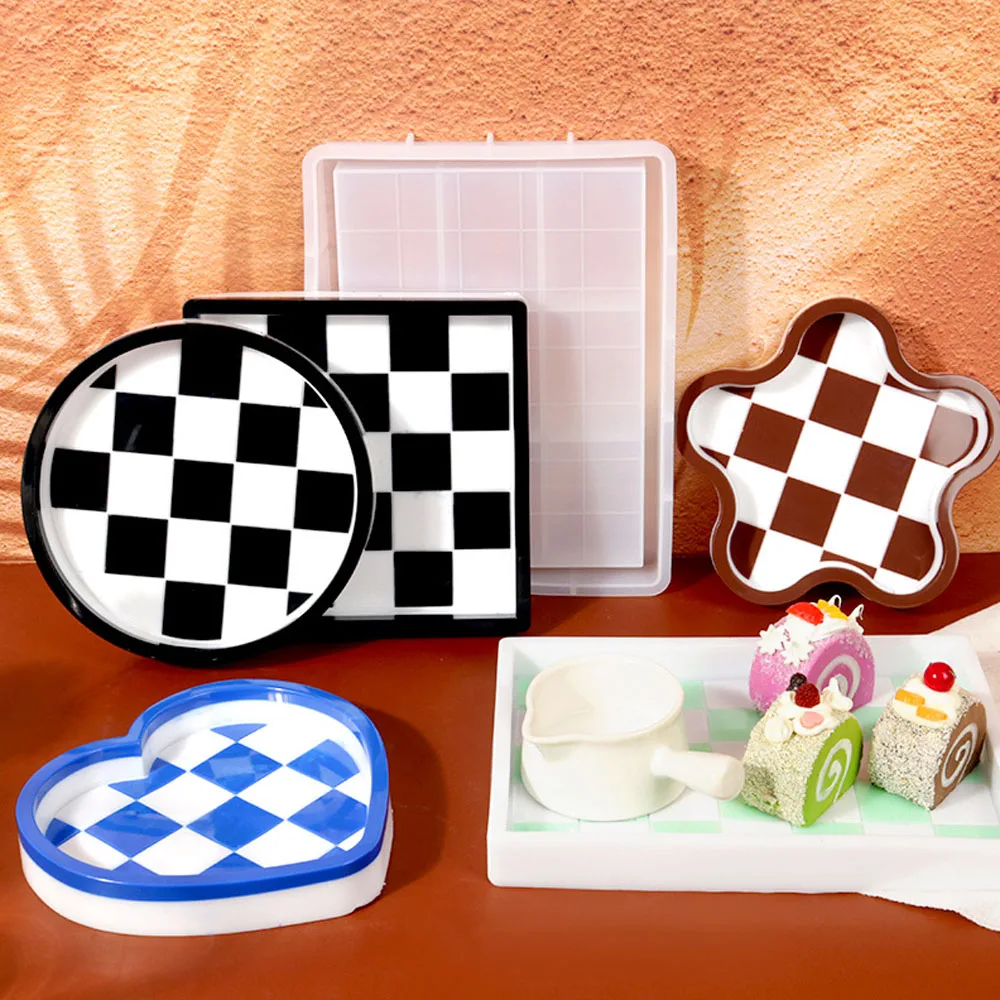 DIY Checkerboard Storage Drop Glue Mold Jewelry Set Table Tray Silicone Mold