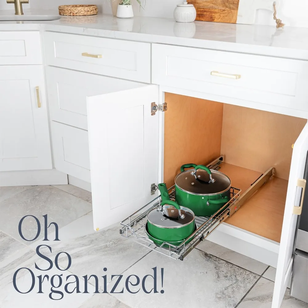 

Pull Out Cabinet Organizer, Heavy Duty-Requires At Least 23-1/4” Cabinet Opening,Steel Metal Cabinet Drawers Slide Out, Chrome