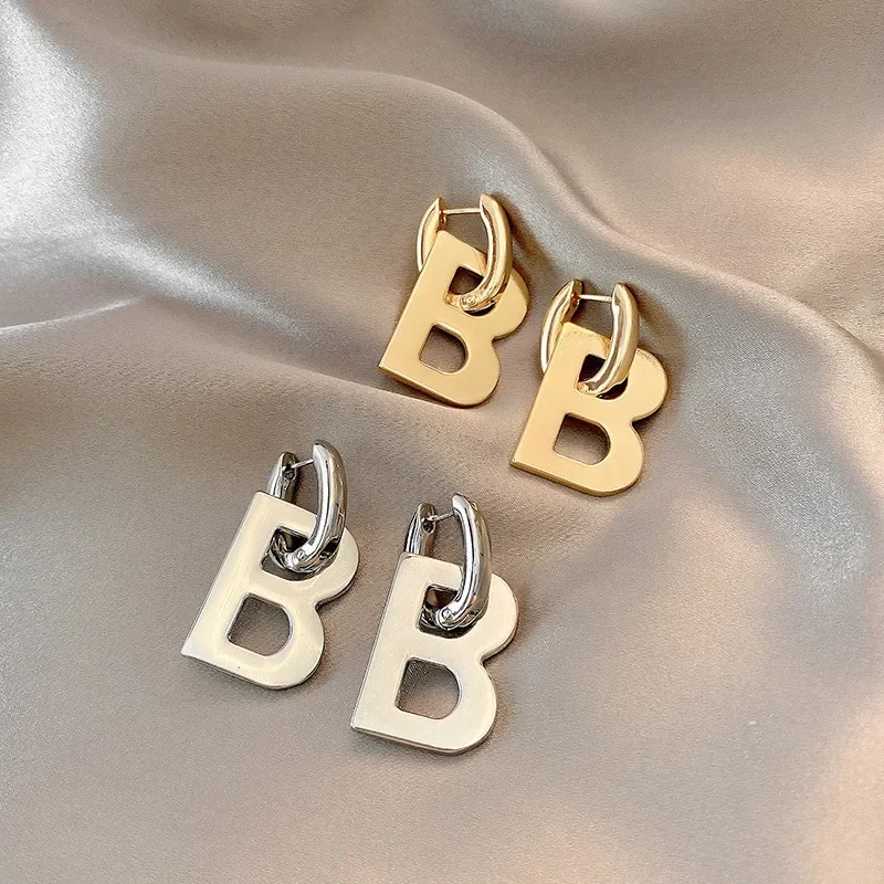 High Quality Letter B Drop Earrings for Women Men Trendy Elegant Korean Minimalist Gold Silver Color Statement Earrings Jewelry