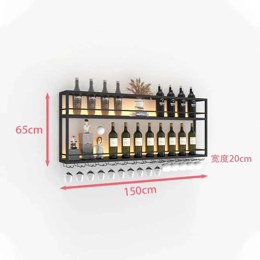 Hanging Wine Rack Wall Mounted Led Lights Black Shelf Night Club Restaurant Decorative Wine Cabinet Iron Szafka Bar Furniture