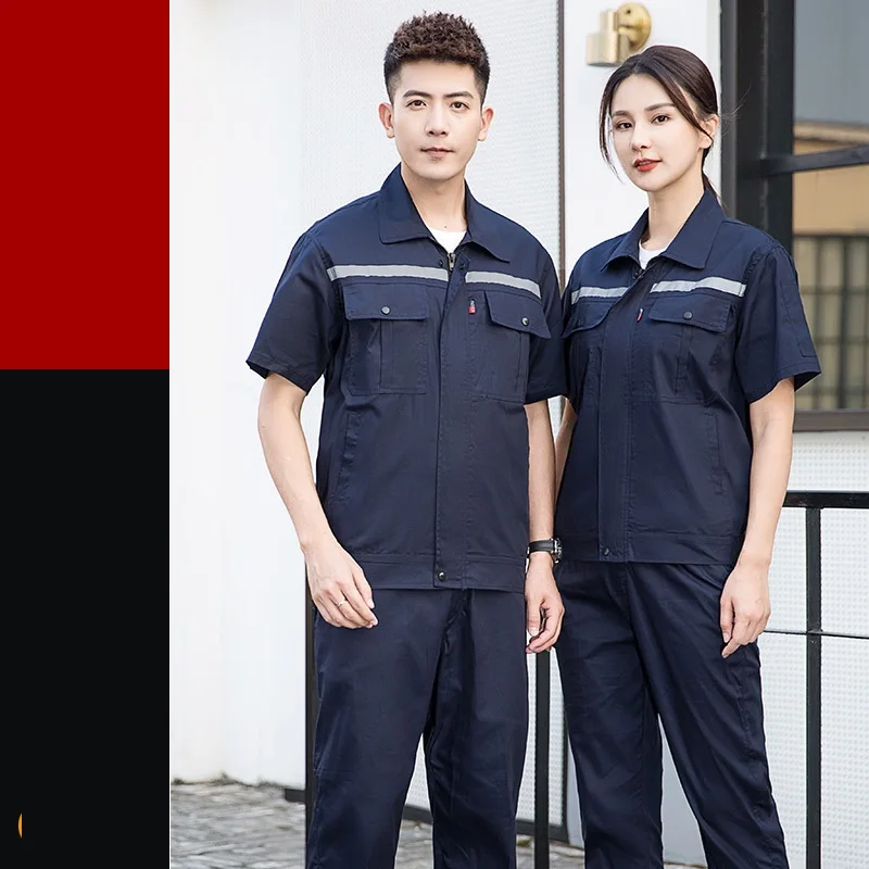 100% Cotton Worker Clothing Set Factory Repairman Summer Working Uniforms Plain Color Short Sleeves Working Labors Coveralls 4xl