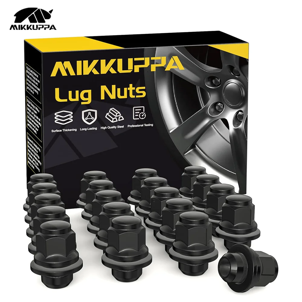 MIKKUPPA 24pcs Wheel Lug Nuts M12x1.25 Black Mag Washer Style Hex Nuts Universal Fit for Car SUV Pickup Truck Wheels Strong Rust