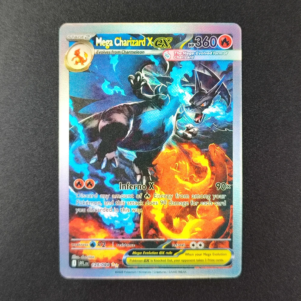 ﻿   بطاقات البوكيمون ذاتية الصنع Mega Charizard X EX PFL EN 130/094 125/094 بطاقة التداول النادرة للغاية PTCG