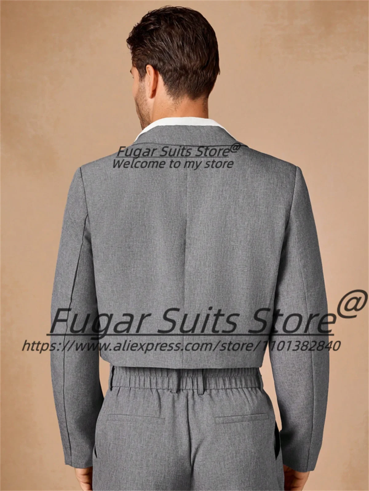 French style Gray Short style Men Suits Slim Notched Lapel Groom Man Tuxedos 2 Pcs Sets Classic Male Blazer Fashion Ropa Hombre