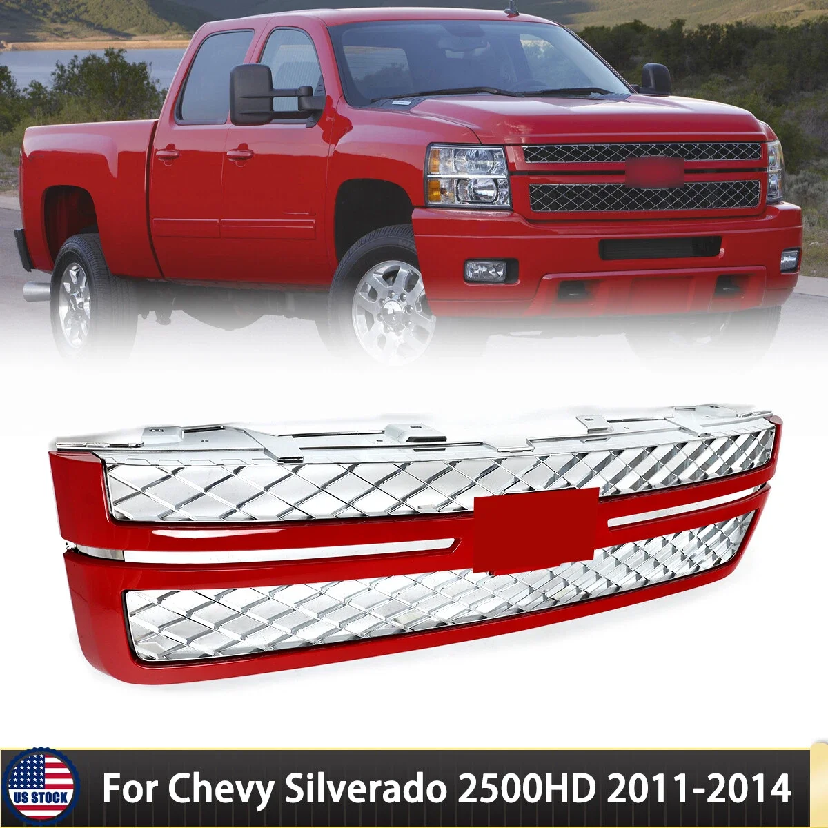 

VICTORY RED Front Radiator Grille for Chevrolet Silverado 2500HD 3500HD 2011 2012 2013 2014 LT style Bumper Center Grille