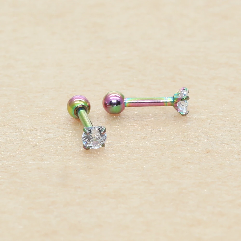 3mm Bunte Ohrstecker mit Schraubverschluss aus Edelstahl, klassisch goldfarben, AAA runder Zirkon – Detail 7