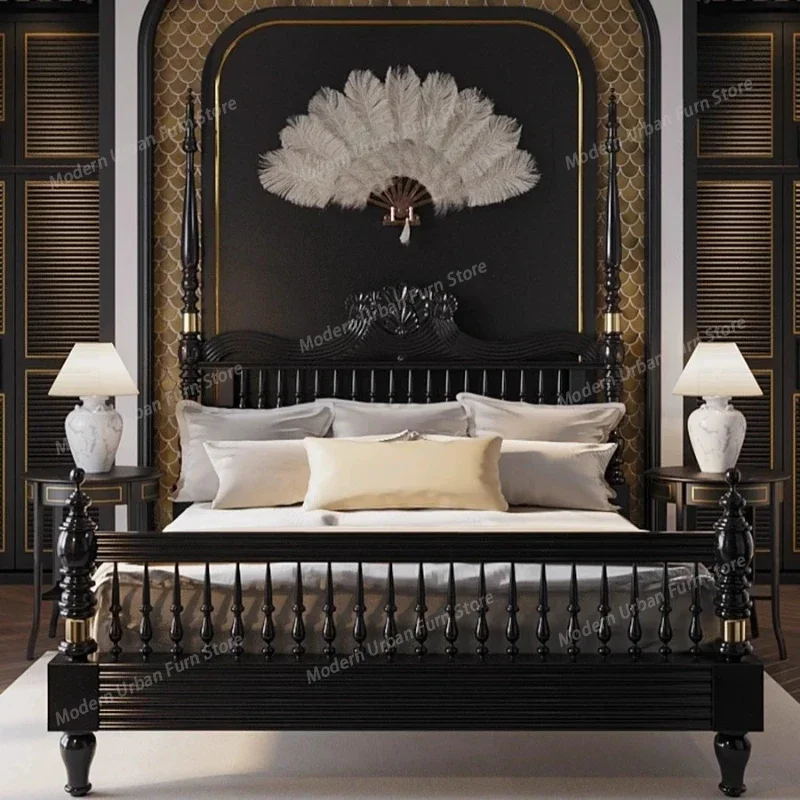 180x200cm Full Marriage Bedrooms Modern American High-end Medieval Style Pillar Princess Bed Wedding Bed Full Bedroom Furniture