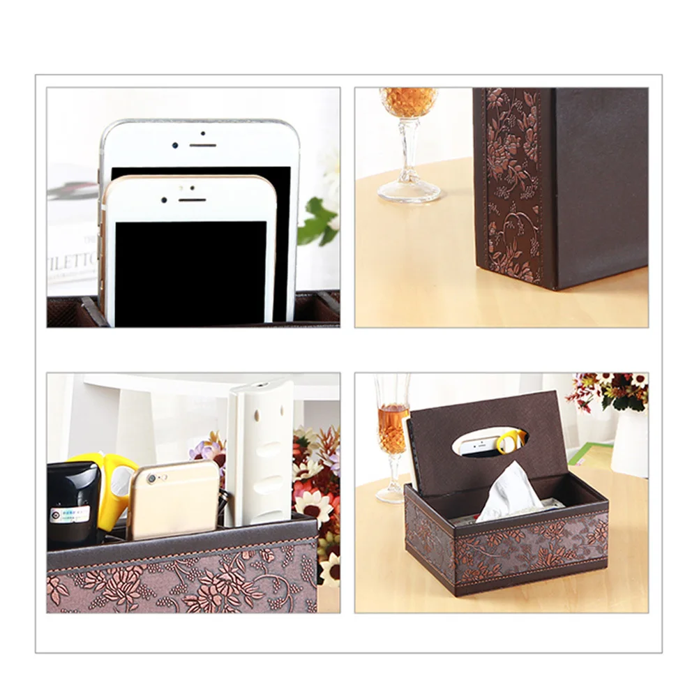 

Desktop Organizer Tissue Box Holder Multi Compartment PU Desk Storage for Home Office School Supplies Tissue Box