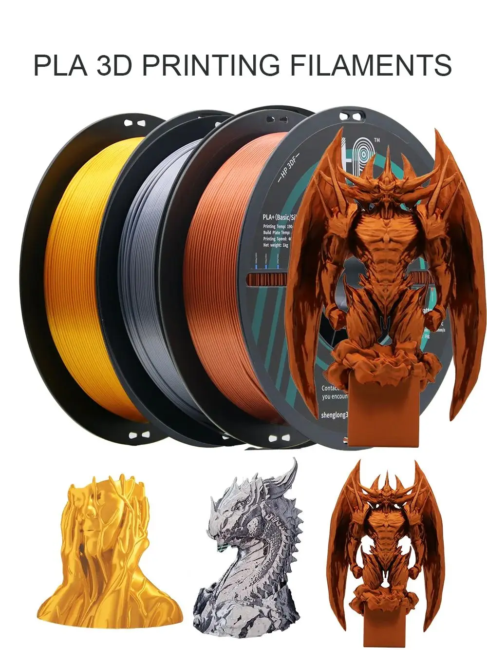

HP3DF 3 Rolls SILK 3D Printer Filament (3kgs) , 1.75mm +/- 0.02mm, Smooth Silky Shiny Surface, Fit For FDM Printers