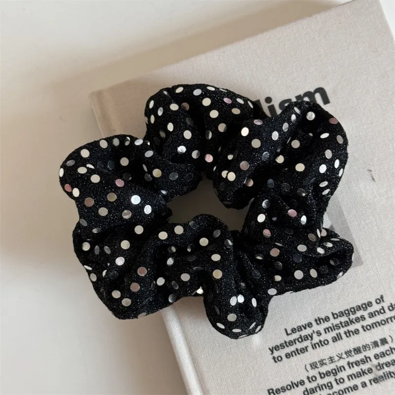 Silver sequined sequined silk fabric hair band bow phone line large intestine ring high elastic headrope new hair accessories. image 4