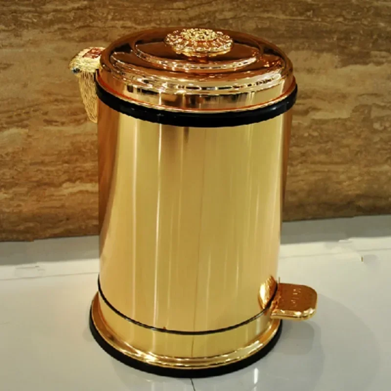 European Golden Trash Can Living Room Creative Luxury Stainless Steel Bathroom Trash Can Kitchen Cubo Basura Rubbish Bin YH5LJT